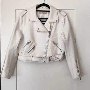 White faux leather biker jacket